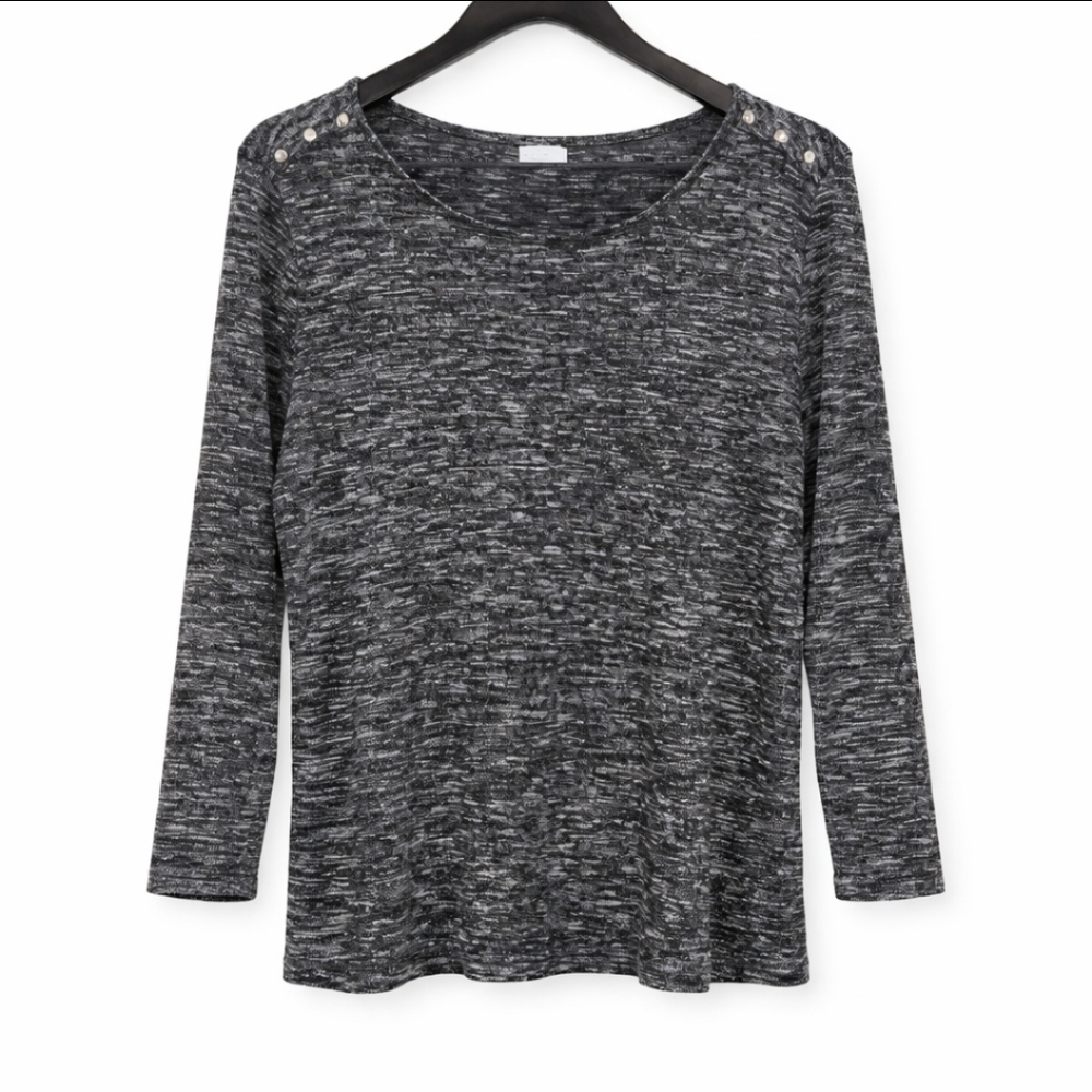 Liz Claiborne Marled Black And Gray Knit Sweater With Button Detail Sz Lg